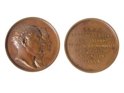 Medalie dedicată vizitei cuplului imperial bavarez la monetăria din Paris