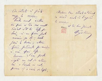 manuscris - Scrisoarea a fost redactată de M. Kogălniceanu; Scrisoare adresată de Mihail Kogălniceanu fiului său, Ioan, datată „9 septembrie 1889, București”