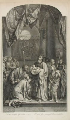 gravură - Audran, Benoît; (SC.); Le Brun, Charles; (PX.); Audran, Gérard (Girard); (EX.); [Prezentarea lui Isus la Templu]