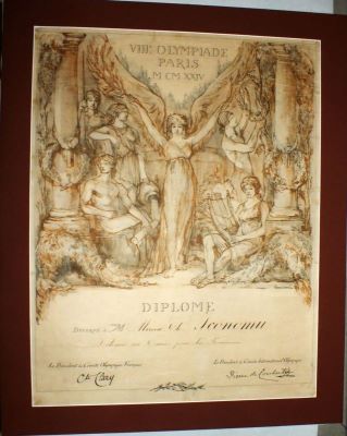 Comitetul Jocurilor Olimpice, Paris 1924; Diplomă acordată lui Mircea Ch. Iconomu pentru participarea la Jocurile Olimpice de vară din anul 1924