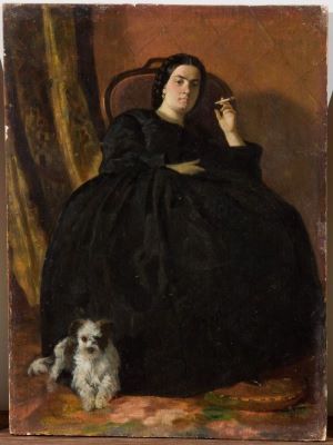 pictură de șevalet - Aman, Theodor; Femeia cu câinele