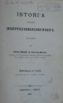 carte veche - Petru Maior, autor; Istoria pentru începutulu româniloru în Dacia