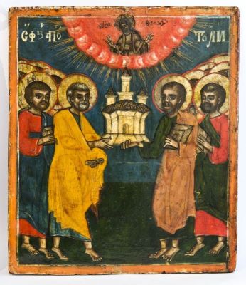 icoană pe lemn; Icoană cu 2 fețe; Sf. Petru și Pavel; Duminica Tuturor Sfințilo