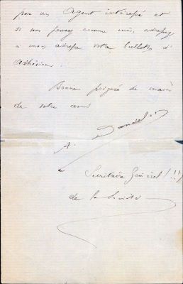 Dandelot, Arthur Eugène; Scrisoare adresată compozitorului George Enescu de către Arthur Eugène Dandelot, secretarul general al Societății Muzicienilor din Franța, Paris, 5 iulie 1901