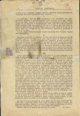 document - Revista „Floarea darurilor“ este fondată de Nicolae Iorga; Extras al Prospectului care anunță apariția primului număr al revistei „Floarea darurilor“, 1 ianuarie 1907, alcătuită de N. Iorga