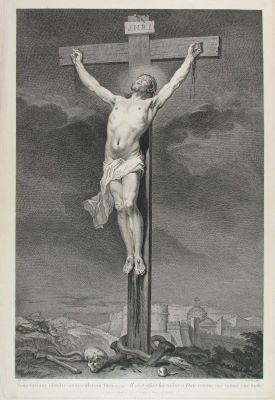 gravură - Beauvais, Nicolas-Duaphin de; (SC.); (EX.); Loo, Charles André van; (PX.); Semetipsum obtulit immaculatum Deo; în registrul inventar: „Isus pe cruce”
