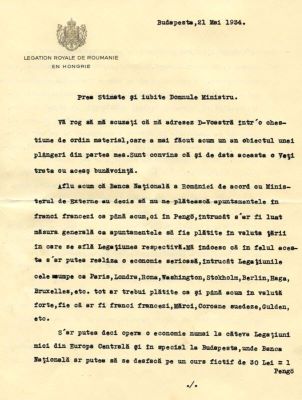 scrisoare -  ; Ambasadorul României în Ungaria către Nicolae Titulescu