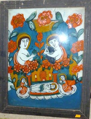 Icoană pe sticlă - Ștefan Mircea?; Iisus și Ioan copii; Punerea în mormânt