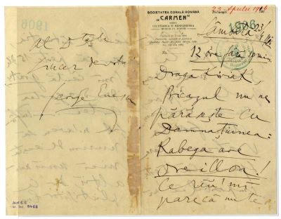 scrisoare - Enescu, George; Manuscris în care autorul (George Enescu) stabilește unele colaborări în probleme muzicale