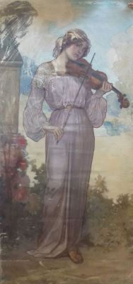 panou - Vermont, Nicolae; Scenă alegorică (Femeie cu vioară - alegoria muzicii)