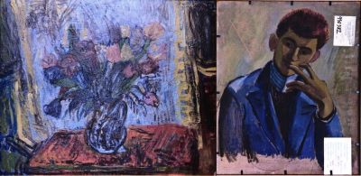 pictură - Delavrancea, Dona Niculina (Nuni Dona); Tulipe/Bust de tânăr