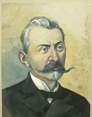 Caricatură - Nicolae Petrescu - Găină; Spiru Haret