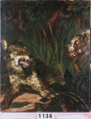 Pictură de șevalet - Stock, Johann Martin; Lup prins în capcană