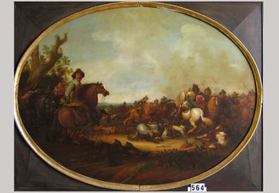 Pictură de șevalet - Van der Hoef, Abraham (în Reg. Inv.: Hoef, Abraham van der); Matthias Gallas în luptă contra suedezilor (în Reg. Inv.: Luptă de cavalerie între austrieci și suedezi)