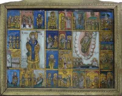 icoană - Poienaru, Ilie; Sf. Nicolae și Învierea lui Iisus, cu 24 scene de praznic