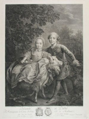 gravură - Beauvarlet, Jacques Firmin; (SC.); (EX.); Drouais, François-Hubert; (PX.); [Contele d’Artois și domnișoara Clotilde]; în registrul inventar: „Contele d’Artois și D.ra Clotilda ca copii”