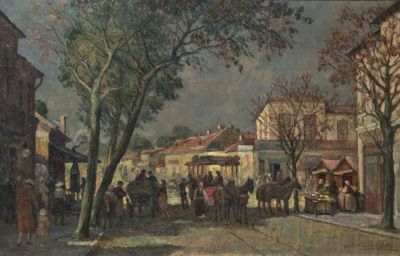 pictură de șevalet - Poitevin Scheletti, Alexandru; Bariera Dorobanți (La restaurantul Roata lumei)
