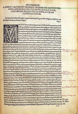 incunabul - LACTANTIUS, LUCIUS COELIUS FIRMIANUS. Ed. Johannes Andreae, episc. Aleriensis; OPERA