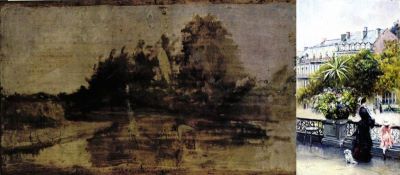 pictură de șevalet - Aman, Theodor; Privind de pe terasă. Verso: Schiță peisaj