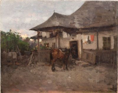 Pictură de șevalet - Grigorescu, Nicolae; Casă de țară pe înserat