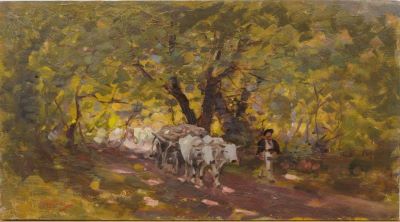 Pictură de șevalet - Grigorescu, Nicolae; Car cu boi în pădure