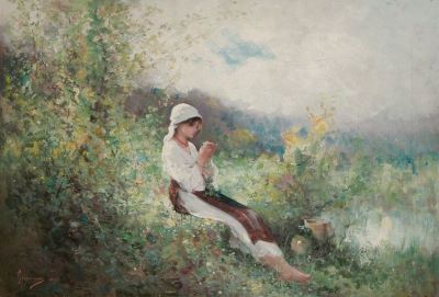 Pictură de șevalet - Grigorescu, Nicolae; Țărancă pe iarbă