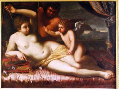 Pictură de șevalet - Carracci, Agostino (în Registrul inventar: după Caracci, Agostino); Venus și Amor, pândiți de Pan (în Registrul inventar: Venus și Amor)