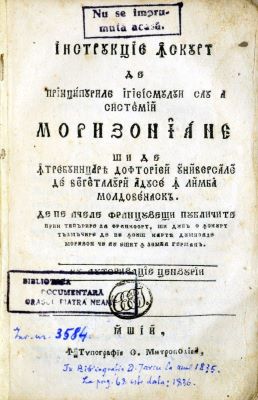 Carte veche - Tolhausen; Instrucție în scurt de prințipurile ighieismului sau a sistemii Morizoniane și de întrebuințarea doftoriei universale de vegetaluri aduse în limba moldovenească de pe acele franțuzești ...în scurt tălmăcire de pe însuș cartea dumisale Morizon