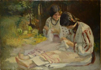 Pictură de șevalet - Strâmbu(lescu), Ipolit; Două țărănci cosând