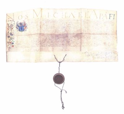 cancelaria Principelui Transilvaniei Mihai Apafi; Diplomă de înnobilare cu blazon, pecete, emisă de principele Transilvaniei, acordată fraților Ioan și Petru Racz