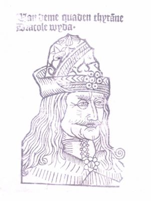 Gravură - Gothan, Bartholomaeus; Vlad Țepeș, zis și Vlad Dracul (Uan Deme Quaden Thyrane Dracole Wyda)
