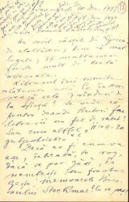 corespondență - Scrisoarea a fost redactată de Titu Maiorescu.; Scrisoare datată „20 decembrie 1897, București“, adresată de Titu Maiorescu lui Ion A. Rădulescu