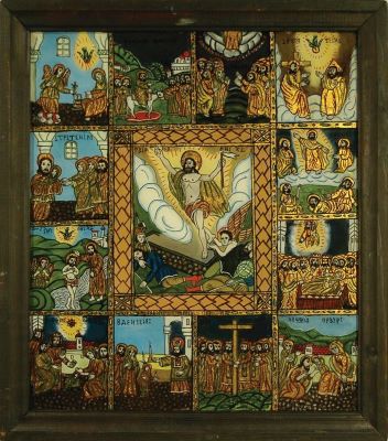 icoană - Deac Poenariu, Maria; Învierea lui Iisus, cu 12 scene de praznic