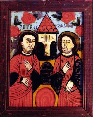 icoană pe sticlă; Sfinții Apostoli Petru și Pavel