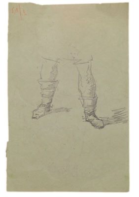 desen - Tattarescu, Gheorghe; Bărbat în costum de demnitar/ Fragment studiu de picioare (verso)