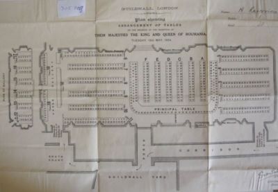 document -  ; Plan cu aranjamentul meselor la recepția de la Guildhall London