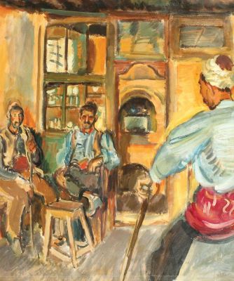 grafică - Iser, Iosif; Turci la cafenea in Balcic