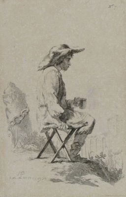 gravură - Pierre, Jean Baptiste Marie; (SC.); [Băiat cu o cană în mână];  în registrul inventar: „Figuri izolate din viața cotidiană”