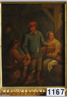 pictură de șevalet - Teniers, David II; Interior țărănesc cu băutori  (în registrul inventar: Oameni băuți într-o cârciumă de țară)