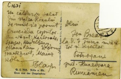 scrisoare - Blaga, Lucian; Blaga în trimite lui I. Breazu „un salut călduros din Valea Rinului”