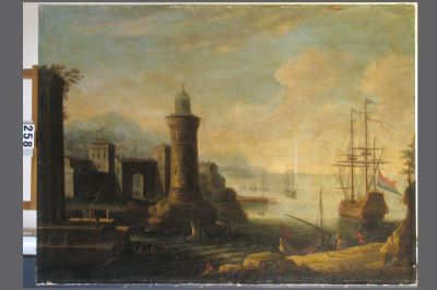 pictură de șevalet - anonim (Wittel, Luigi van); Oraș la mare ; pandant: Furtună pe mare lângă oraș