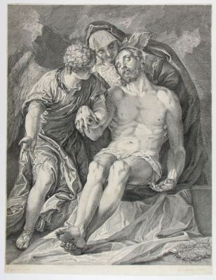 gravură - Duchange, Gaspard; (SC.); Veronese, Paolo; (PX.); [Pietà]; în registrul inventar: „Punerea în mormânt a lui Isus”