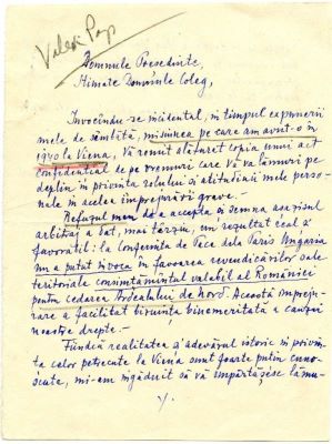 scrisoare -  ; Valer Pop către Constantin Paraschivescu-Bălăceanu.