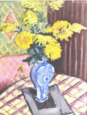tablou - Pallady, Theodor; Flori galbene în vas albastru