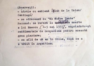 Robert Bossy; Scrisoare adresată Mariei Cantacuzino-Enescu de către Robert Bossy, Santiago de Chile, 26 mai 1955