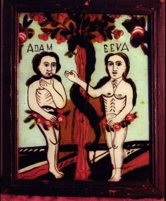 icoană pe sticlă; Adam și Eva