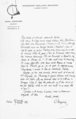 scrisoare - Caragiale, Ion Luca; I.L. Caragiale către A. Vaida Voevod, Budapesta, 25 martie 1911; îl informează pe Vaida despre plecarea la București pentru a scoate un nr. festiv de Paște al ziarului „Românul”