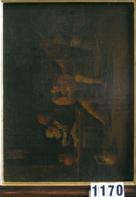 pictură de șevalet - Teniers, David II; Interior țărănesc cu cântăreț la lăută (în registrul inventar: Cântăreț din lăută într-o cameră țărănească)