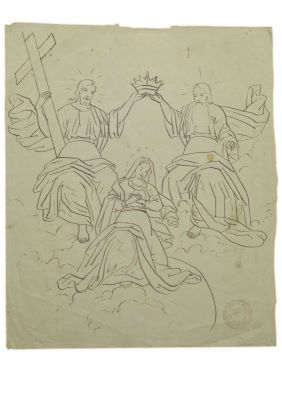 desen - Tattarescu, Gheorghe; Încoronarea Mariei/ Cei patru evangheliști (verso)