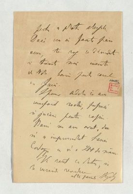 manuscris - Scrisoarea a fost redactată de M. Kogălniceanu; Scrisoare adresată de Mihail Kogălniceanu fiului său, Ioan, datată „15/27 august 1890, Kissingen”